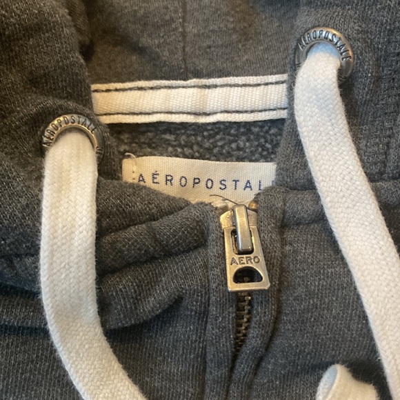 Aeropostale dark grey zip up sweatshirt with white letters and light grey accent - Picture 2 of 4